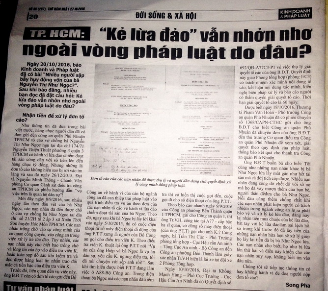 Báo Kinh doanh và Pháp luật ngày 26/10/2016