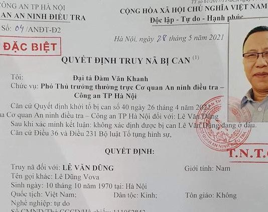 Công an Hà Nội ra lệnh truy nã đặc biệt Lê Dũng Vova