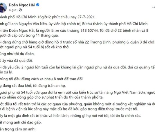 Quận 3 nói gì về trường hợp tử vong trang facebook Đoàn Ngọc Hải nhắc tới?